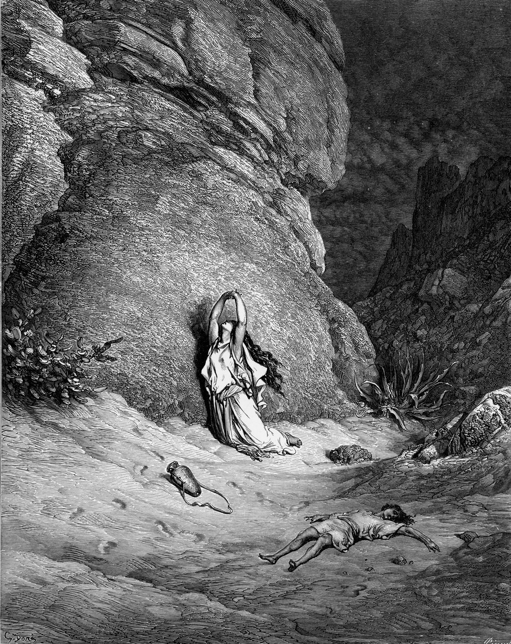 Hagar und Ismael, Gravur von Doré von Gustave Dore