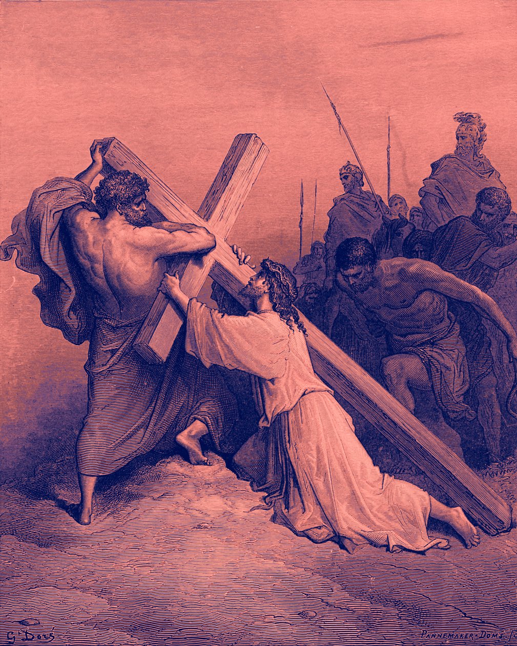 Jesus fällt unter dem Kreuz - Bibel von Gustave Dore