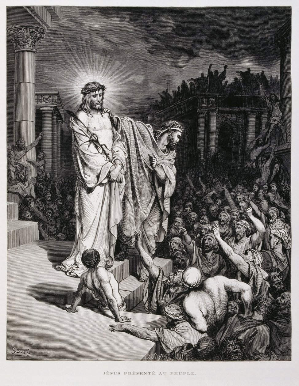 Jesus wird während seines Prozesses dem Volk präsentiert, Illustration aus der Dore-Bibel von Gustave Dore