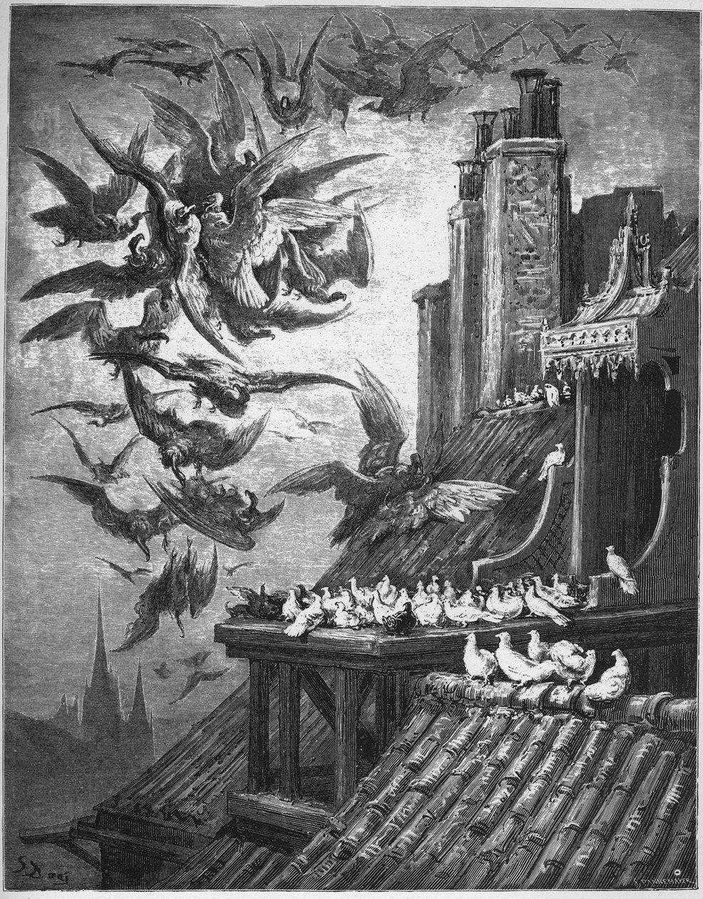Die Geier und die Tauben - aus "Fabeln" von Jean de La Fontaine von Gustave Dore