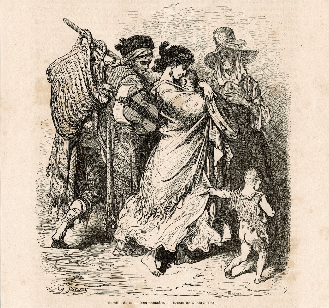Nomadenfamilie von Musikern von Gustave Dore