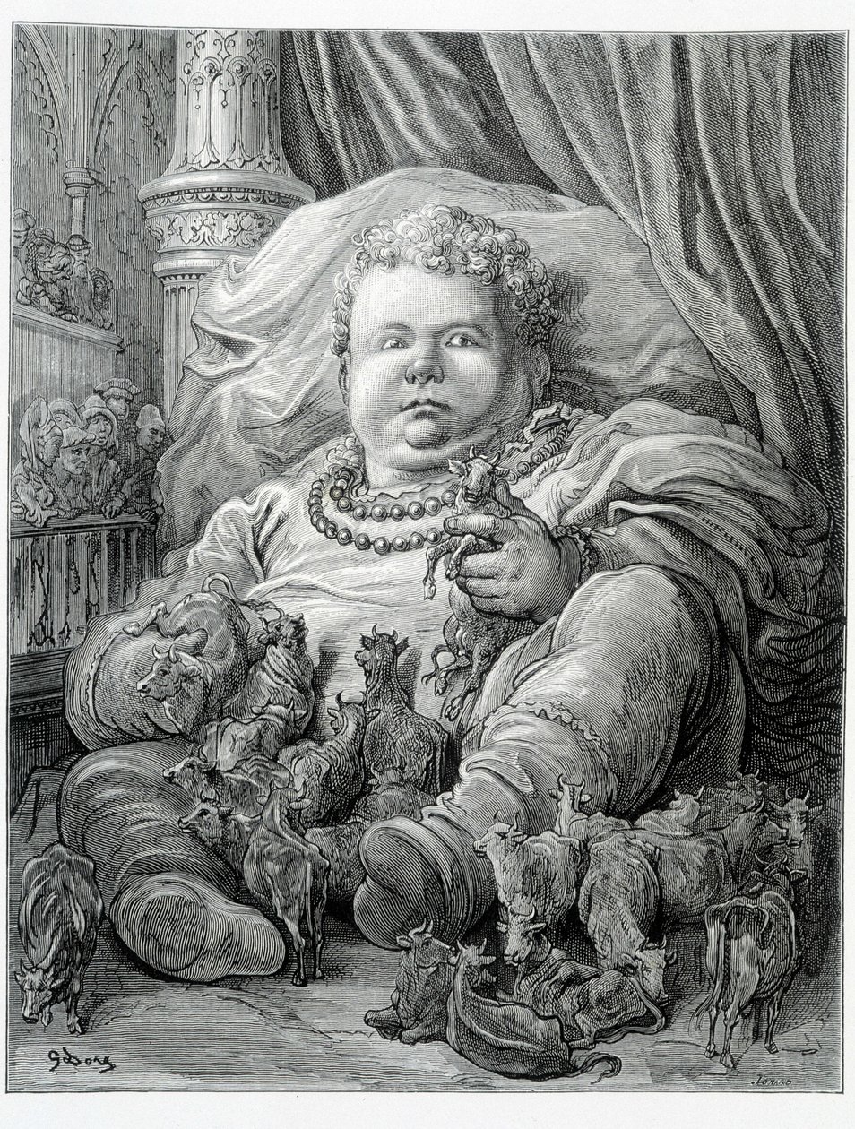 Pantagruel umgibt Kühe - in „Gargantua“ von Rabelais, ill. von Gustave Doré von Gustave Dore