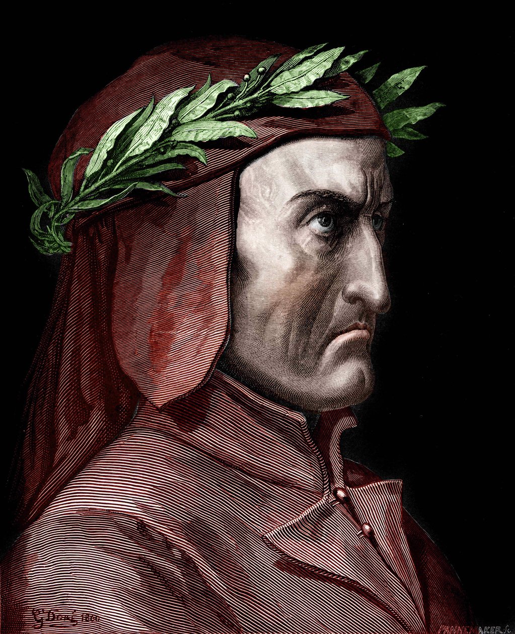 Porträt von Dante Alighieri (1265-1321), italienischer Schriftsteller. Gravur von Gustave Doré aus dem Jahr 1860 von Gustave Dore