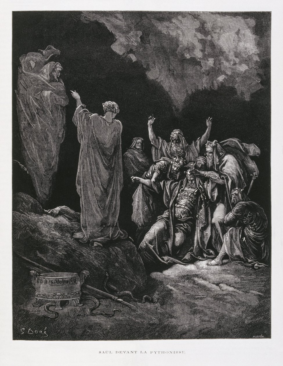 Saul und die Hexe von Endor, Illustration aus der Dore-Bibel von Gustave Dore