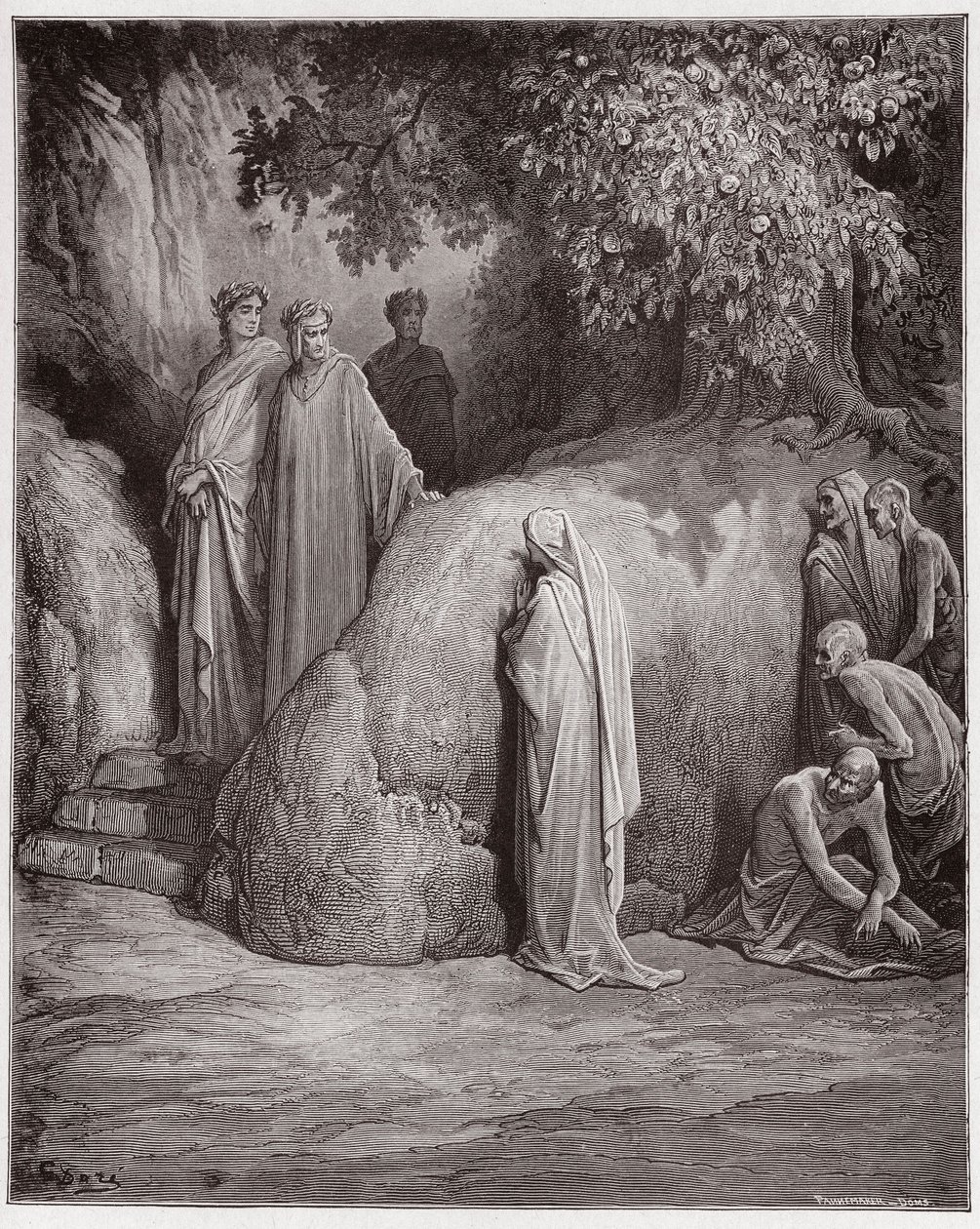 Die Göttliche Komödie (La Divina Commedia), Purgatorio, Gesang 23: Dante erkennt den Schatten von Forese unter den Gefräßigen - von Dante Alighieri (1265-1321) - Illustration von Gustave Doré (1832-1883) von Gustave Dore