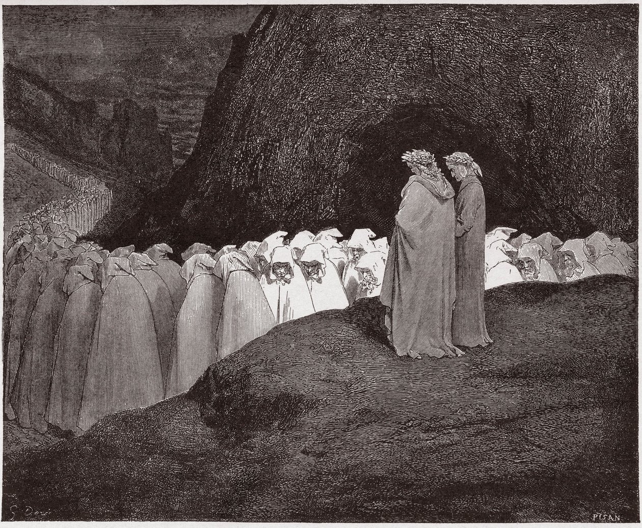 Die Göttliche Komödie (La Divina Commedia), Inferno, Gesang 23: Die Heuchler sprechen zu Dante - von Dante Alighieri (1265-1321) - Illustration von Gustave Doré (1832-1883) von Gustave Dore
