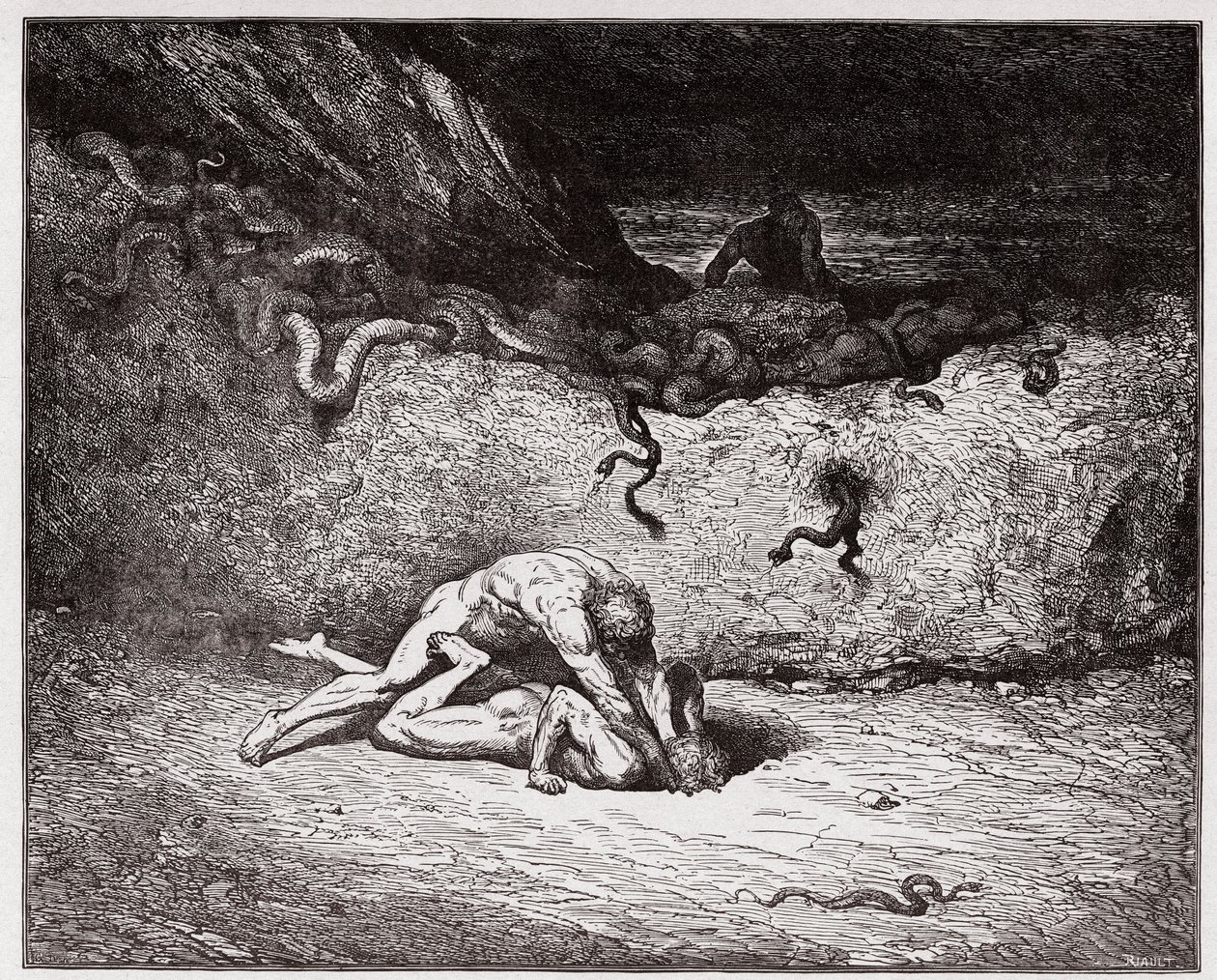 Die Göttliche Komödie, Inferno, Gesang 30: Die Qual der Fälscher in der neunten Bolgia (Gianni Schicchi) (Illustration von Gustave Doré) von Gustave Dore