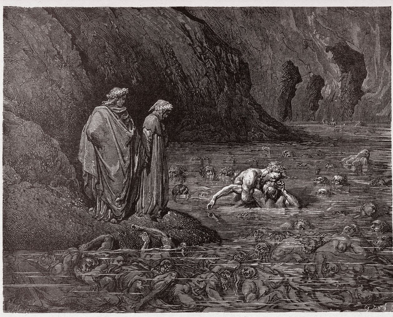 Die Göttliche Komödie, Inferno, Gesang 32: Ugolino nagt am Kopf von Erzbischof Ruggieri (Illustration von Gustave Doré) von Gustave Dore