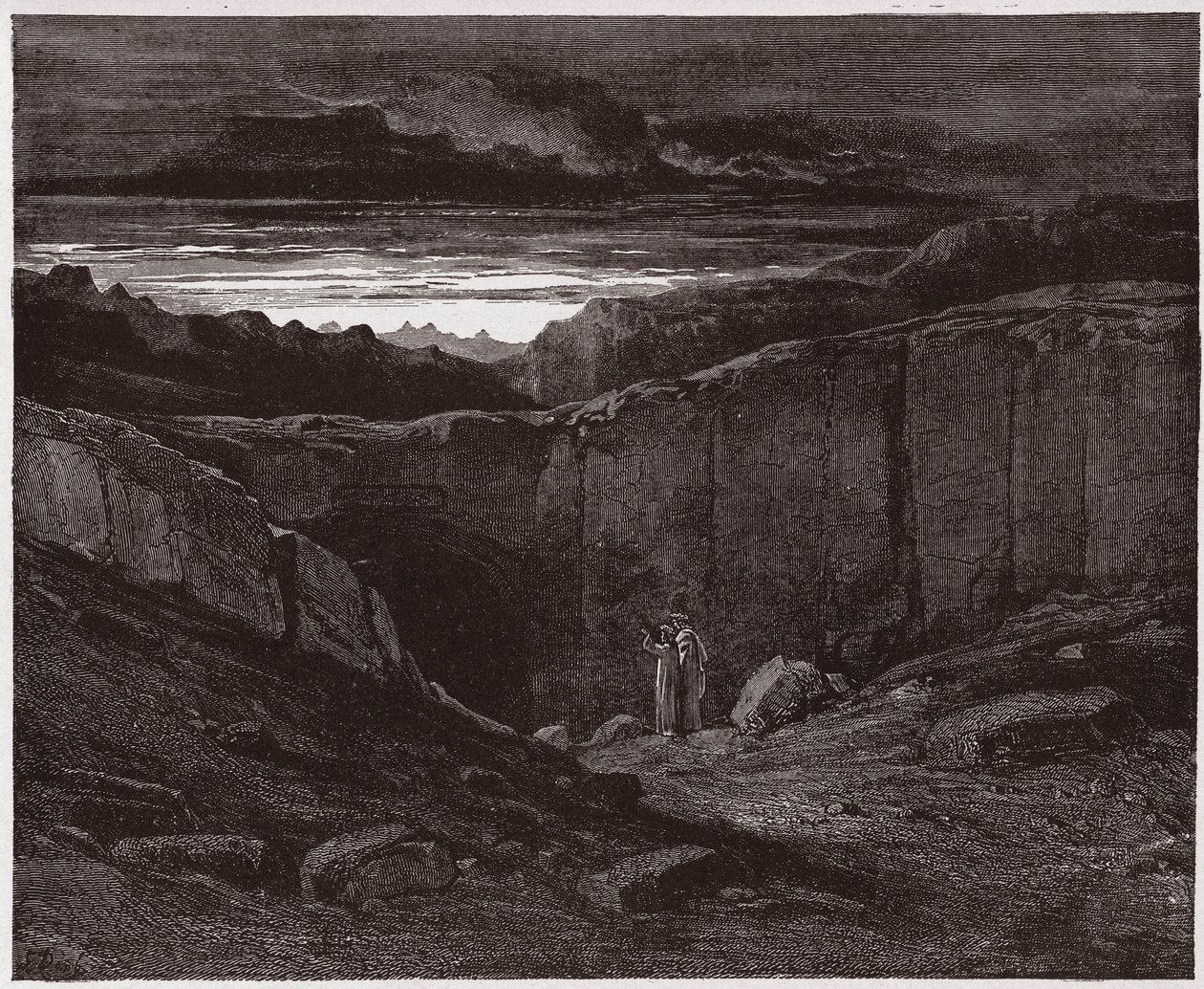 Die Göttliche Komödie (La Divina Commedia), Inferno, Gesang 3: Virgil und Dante an den Toren der Hölle - von Dante Alighieri (1265-1321) - Illustration von Gustave Doré (1832-1883) von Gustave Dore