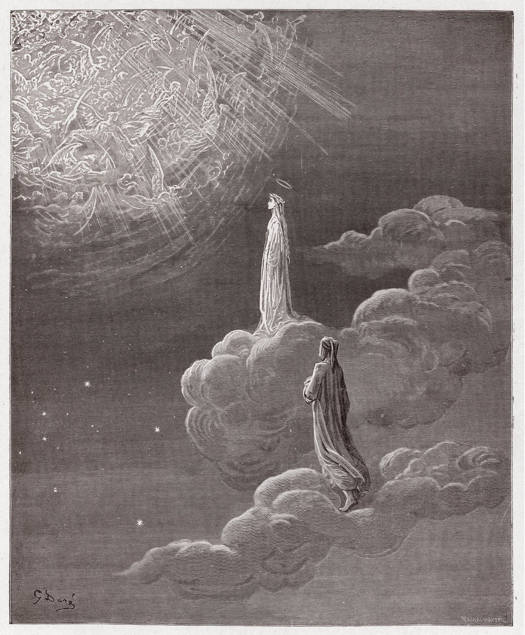 Die Göttliche Komödie (La Divina Commedia), Paradiso, Gesang 14: Dante und Beatrice werden in die Sphäre des Mars versetzt - von Dante Alighieri (1265-1321) - Illustration von Gustave Doré (1832-1883) von Gustave Dore