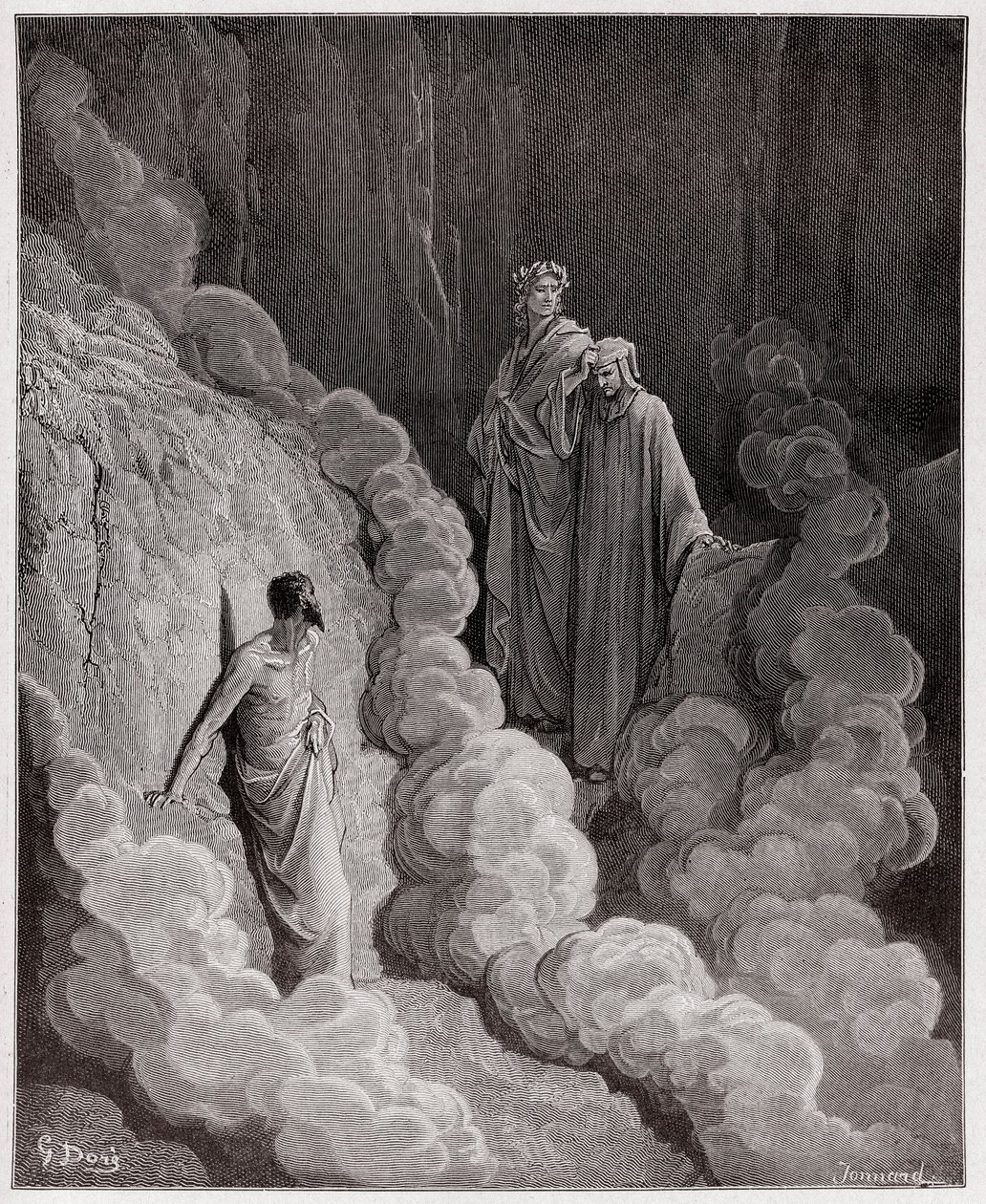 Die Göttliche Komödie (La Divina Commedia), Purgatorio, Gesang 16: Dante spricht mit der Seele von Marco Lombardo - von Dante Alighieri - Illustration von Gustave Dore von Gustave Dore