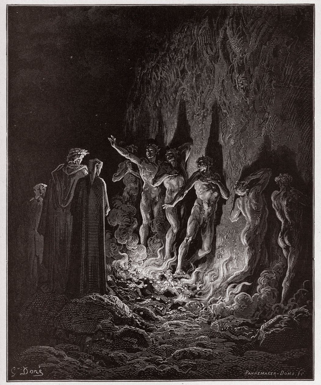 Die Göttliche Komödie, Purgatorio, Gesang 25: Die Lüsternen gehen durch das Feuer im siebten Kreis - von Dante Alighieri (1265-1321) - Illustration von Gustave Doré (1832-1883) von Gustave Dore