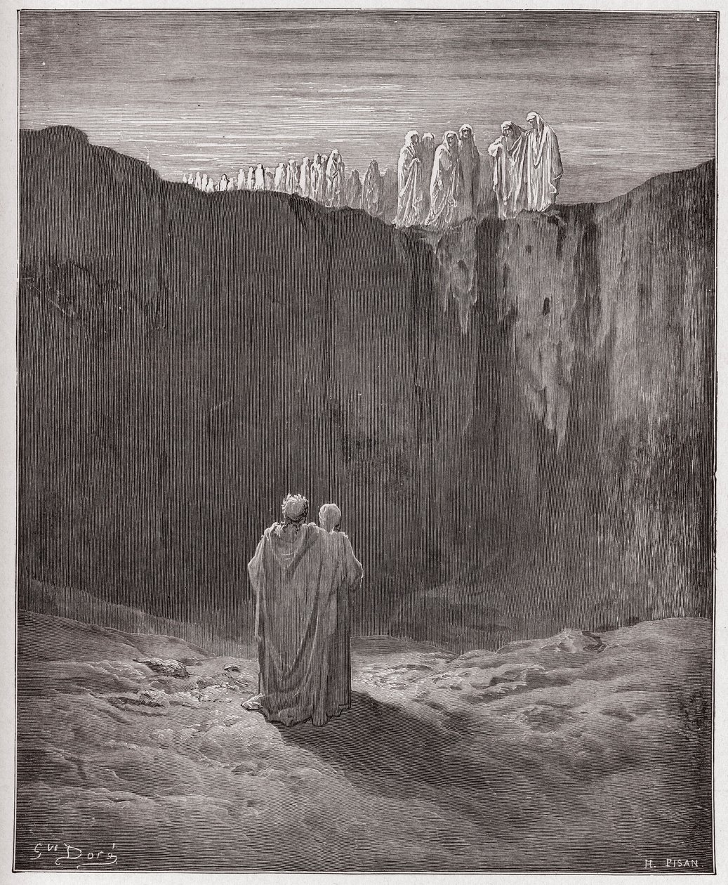 Die Göttliche Komödie (La Divina Commedia), Purgatorio, Gesang 3: Die Gesellschaft der Seelen auf der Klippe - von Dante Alighieri (1265-1321) - Illustration von Gustave Doré (1832-1883) von Gustave Dore