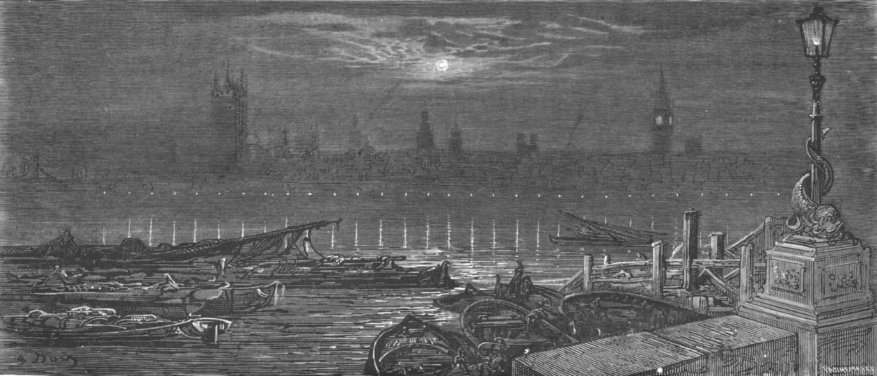 Die Häuser des Parlaments bei Nacht, 1872 von Gustave Dore