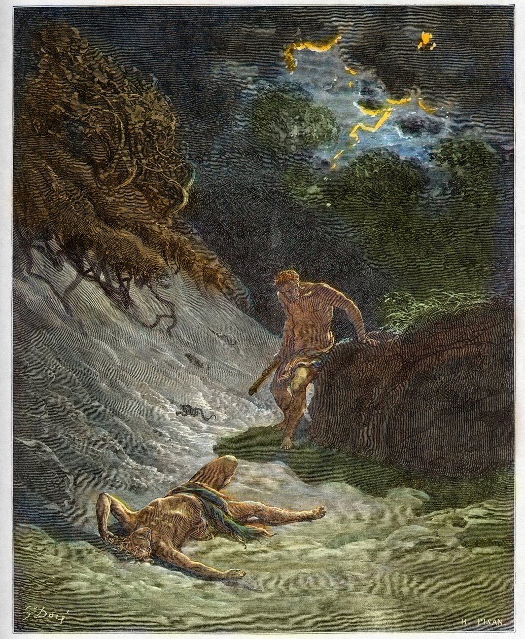 Der Tod Abels - Mord an Abel durch Kain - Gravur in „Die illustrierte Bibel“ von Gustave Doré (1832-1883) - Gravur aus „Die Doré-Bibel“ von Gustave Dore