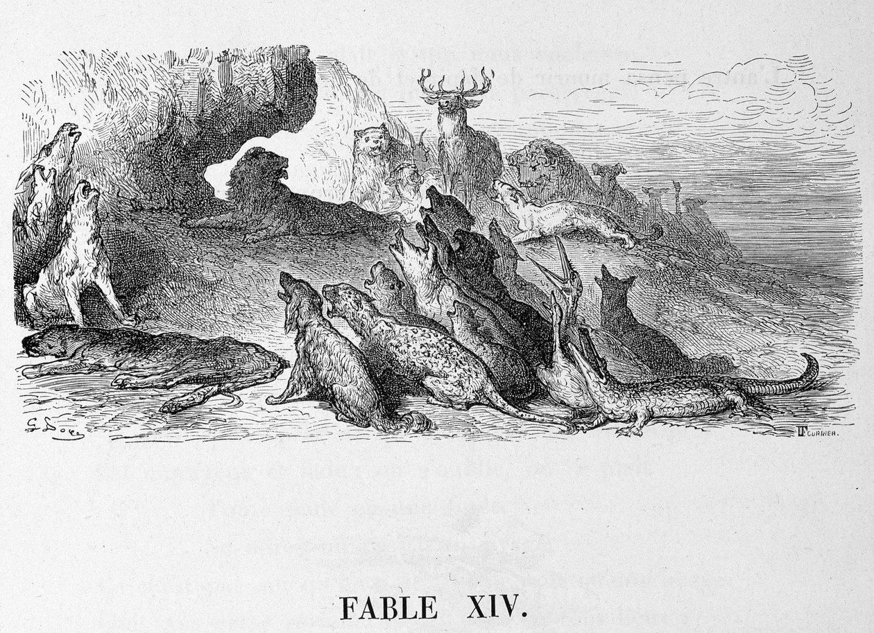 Das Begräbnis der Löwin - in „Fabeln“ von La Fontaine, ill. von Doré von Gustave Dore