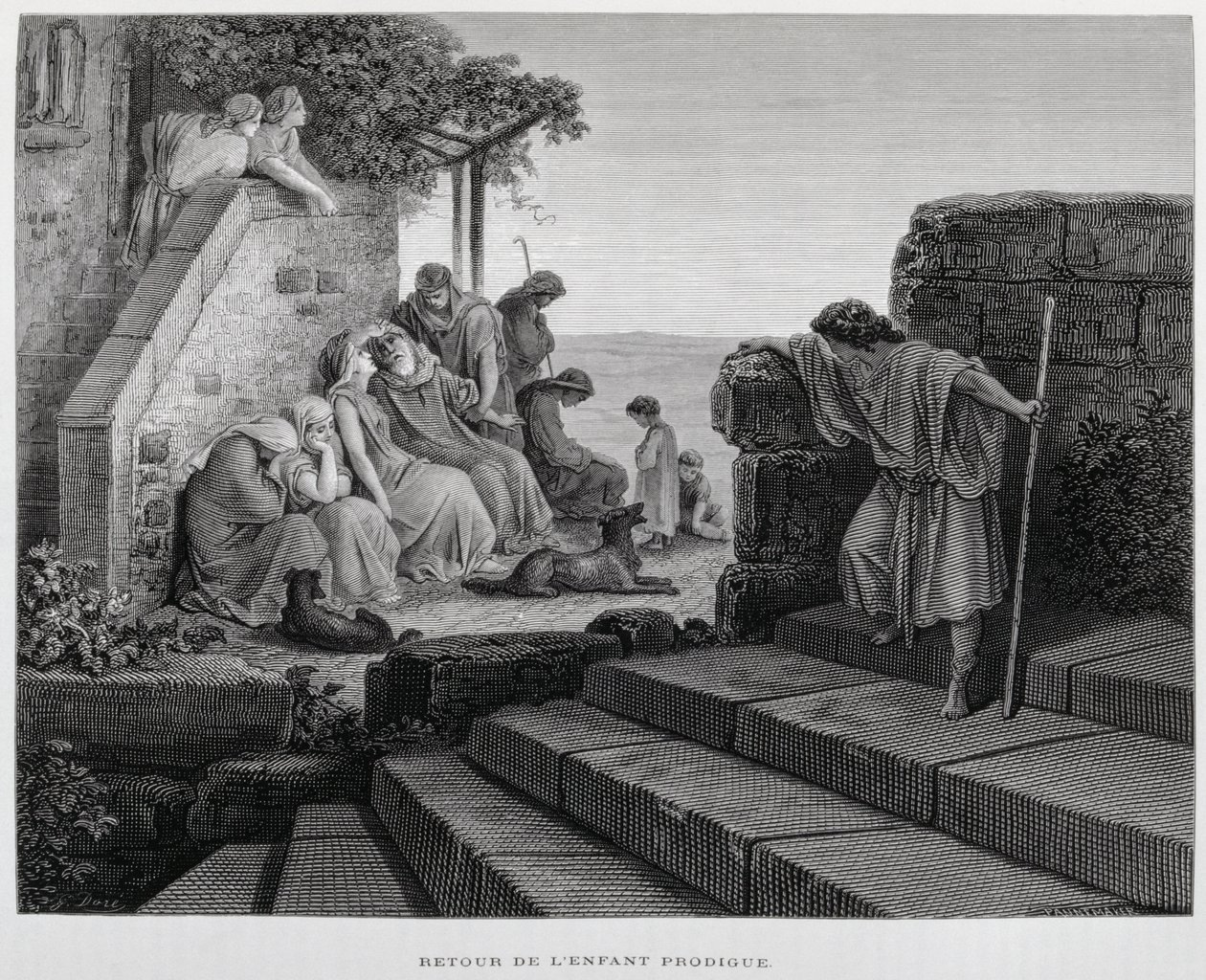 Die Rückkehr des verlorenen Sohnes, Illustration aus der Dore-Bibel von Gustave Dore