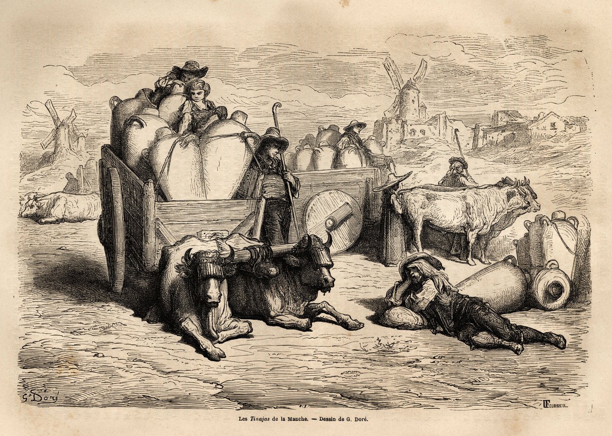 Die Tinajas des Kanals, die Verwendung dieser riesigen irdenen Krüge ersetzt die Verwendung von Fässern und ihre Nutzung ist sehr alt. Illustration der Reise nach Spanien von Gustave Doré (1832-1883) Illustrator und Baron Ch. Davillier Redakteur, 1862, ve von Gustave Dore