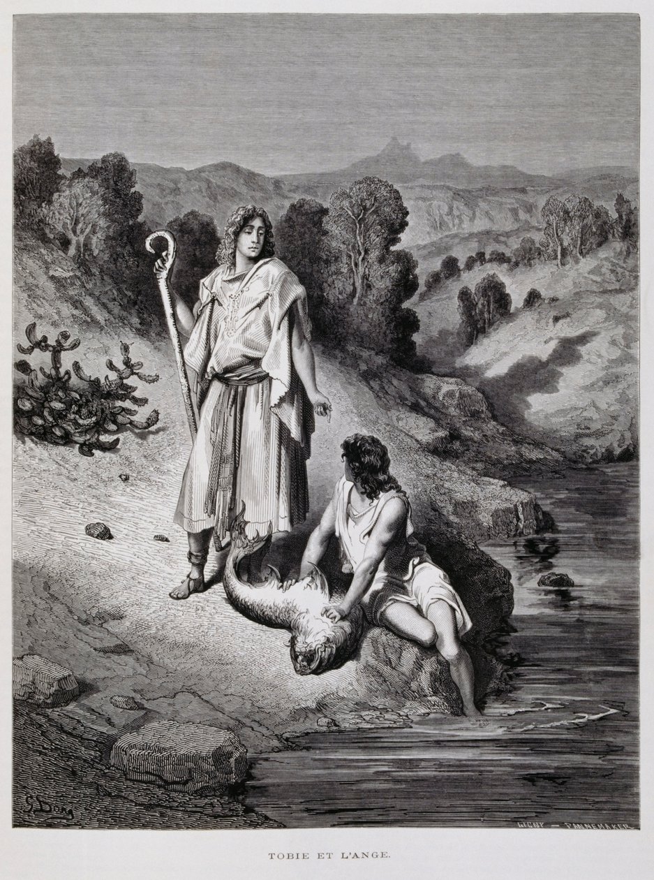 Tobias und der Engel, Illustration aus der Dore-Bibel von Gustave Dore