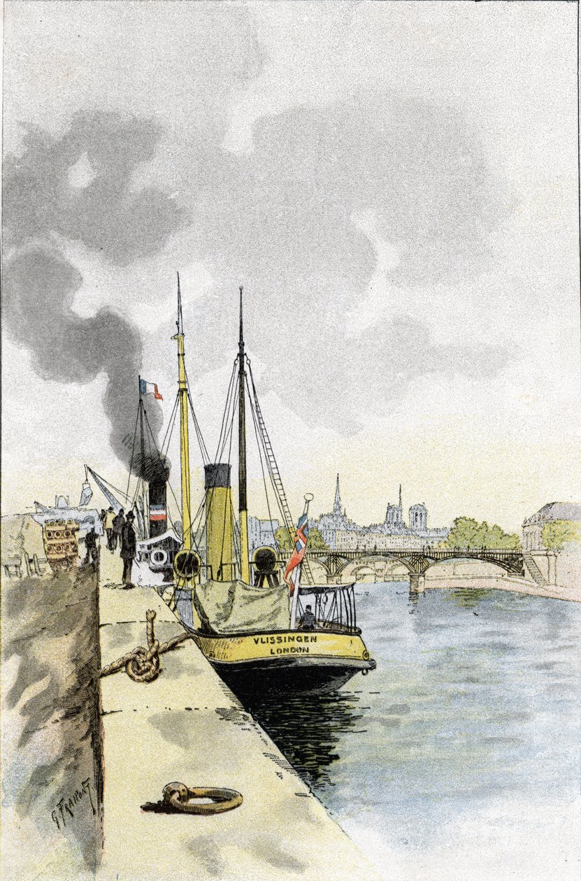 Englische Boote in der Nähe der Brücke der Heiligen-Väter oder Carrousel, Paris. Zeichnung von Gustave Fraipont (1849-1923) aus Saint-Juirs von Gustave Fraipont