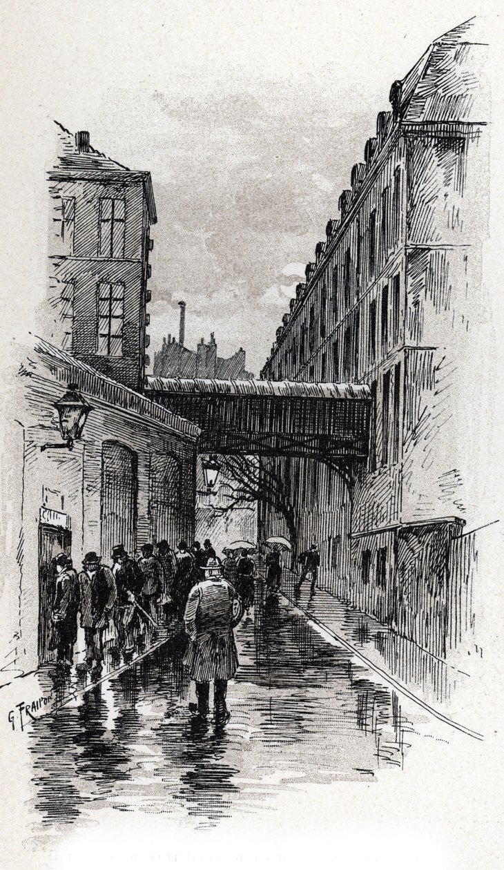 Ansicht eines Obdachlosenheims in der Rue de la Bucherie im Maubert-Viertel, Paris von Gustave Fraipont