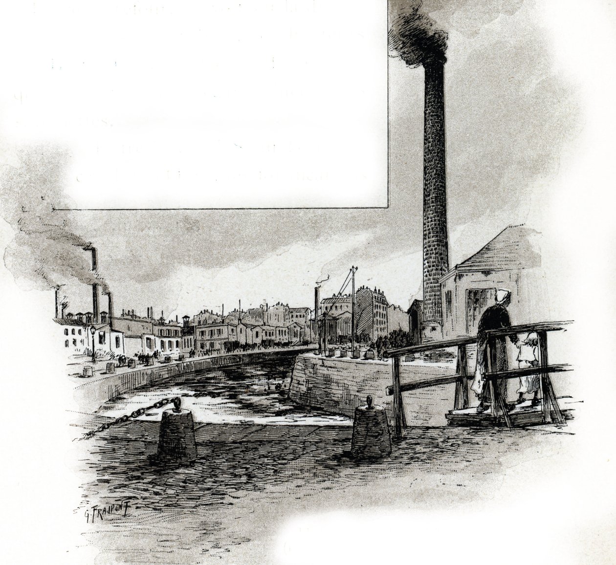 Ansicht des trockenen Flussbetts des Kanals Saint-Martin während der Reinigungsperiode von Gustave Fraipont