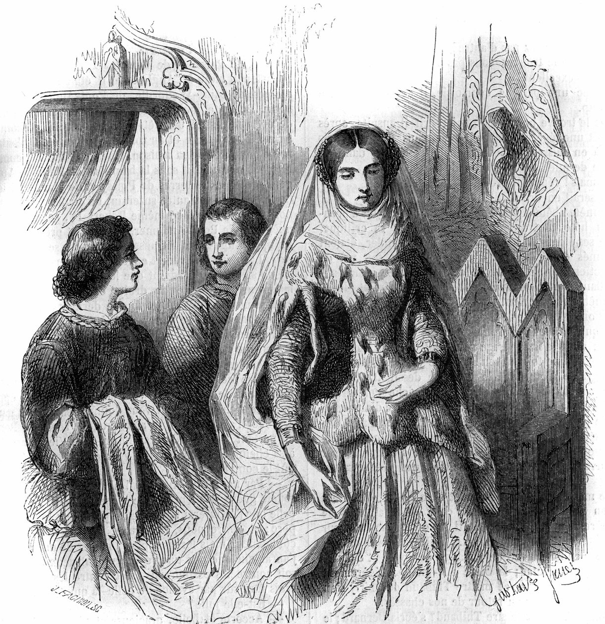 Porträt von Jeanne de Montmorency, Tochter von Bouchard 1. de Marly. 13.-14. Jahrhundert. Gravur von Gustave Janet von Gustave Janet
