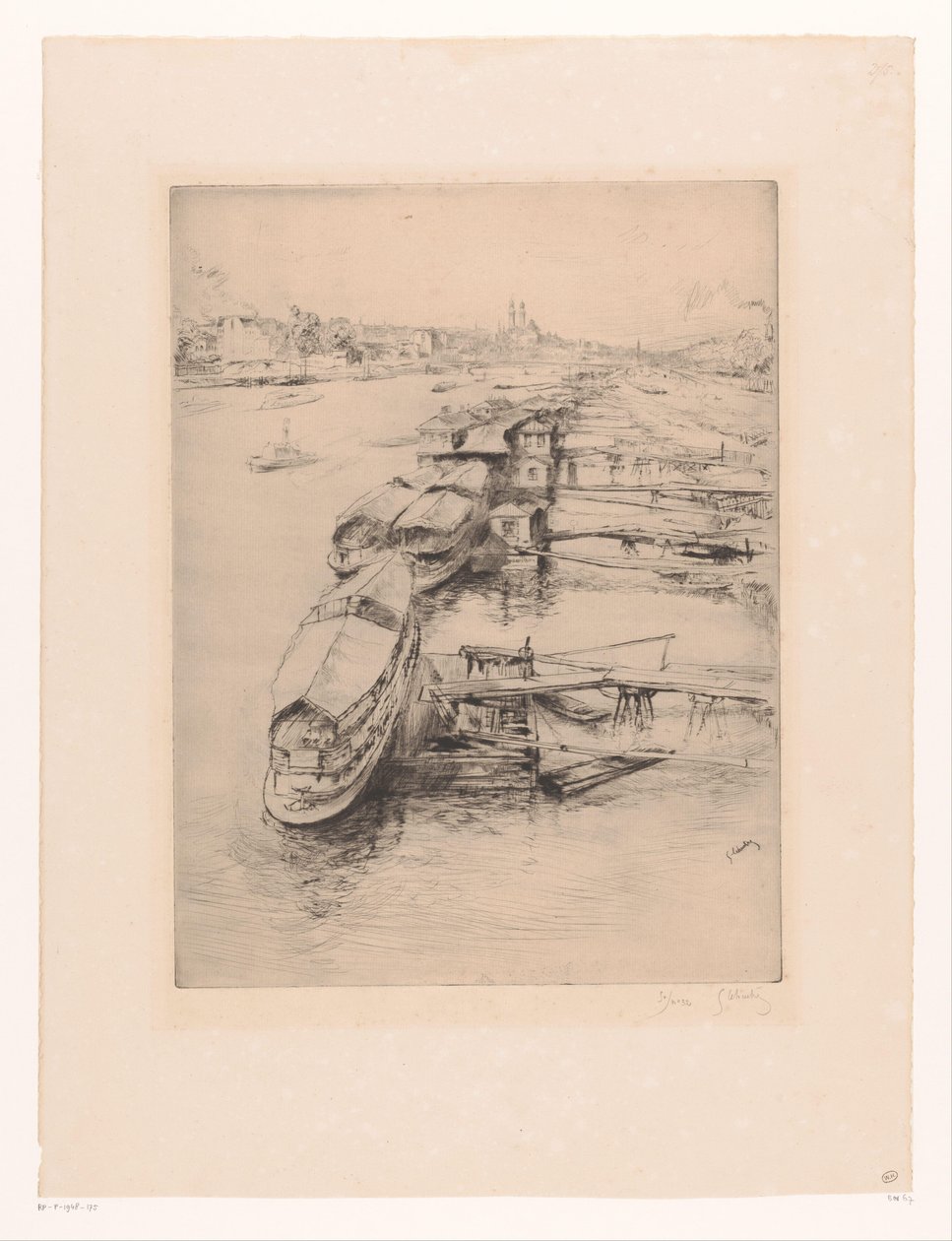 Angedockte Boote in Auteuil, Paris von Gustave Leheutre (signed by artist)