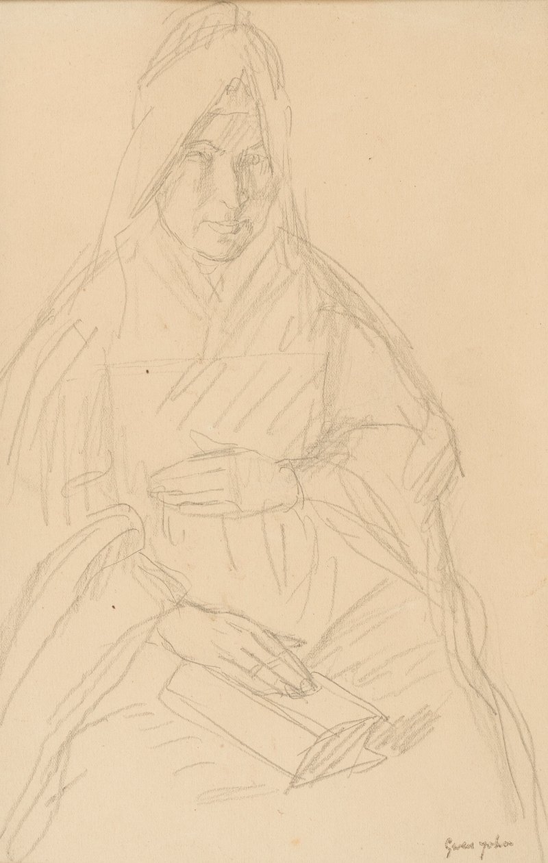 Studie für Mere Poussepin am Tisch sitzend, ca. 1915 von Gwen John