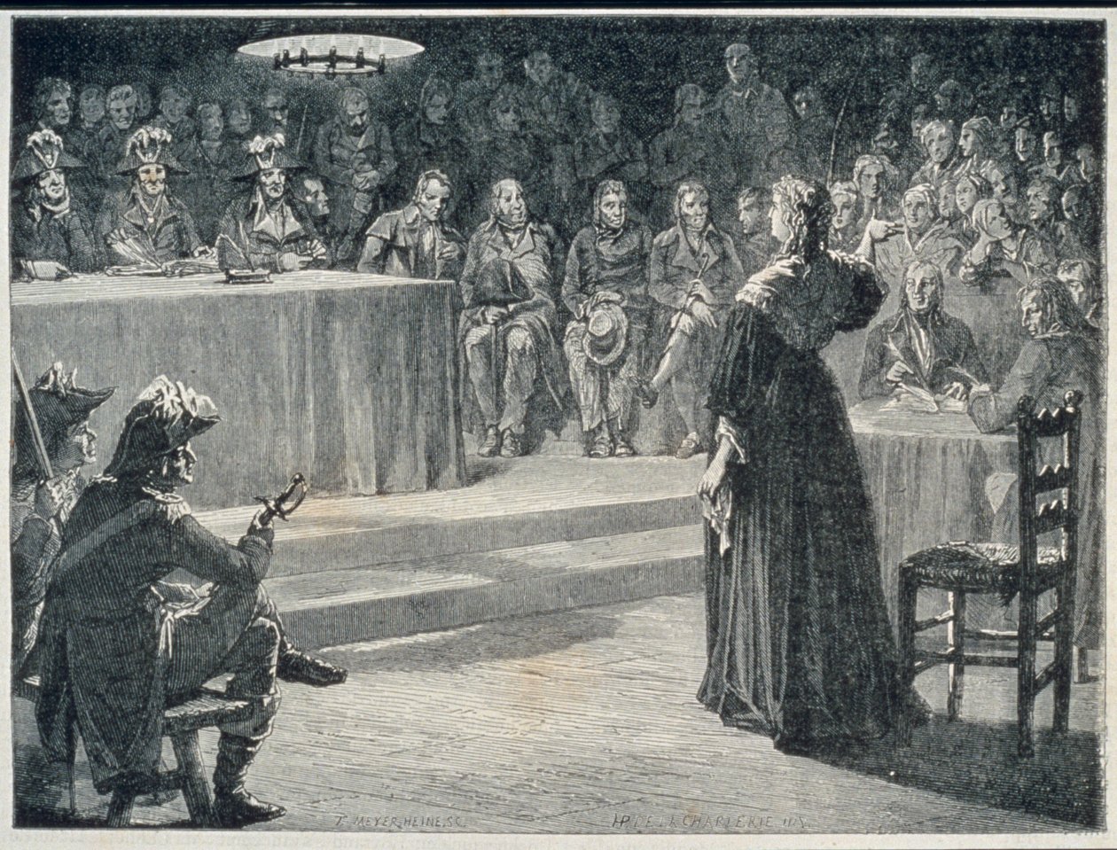 Marie-Antoinette vor dem Revolutionstribunal 1793, graviert von Theodor Meyer-Heine von H. de la Charlerie