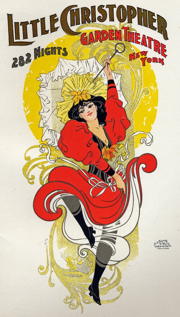 Unterhaltung. Tanz. Cancan-Tänzerin. Plakat von H.A. Thomas für eine Show im Little Christopher Theatre, New York, USA, um 1895 von H.A. Thomas