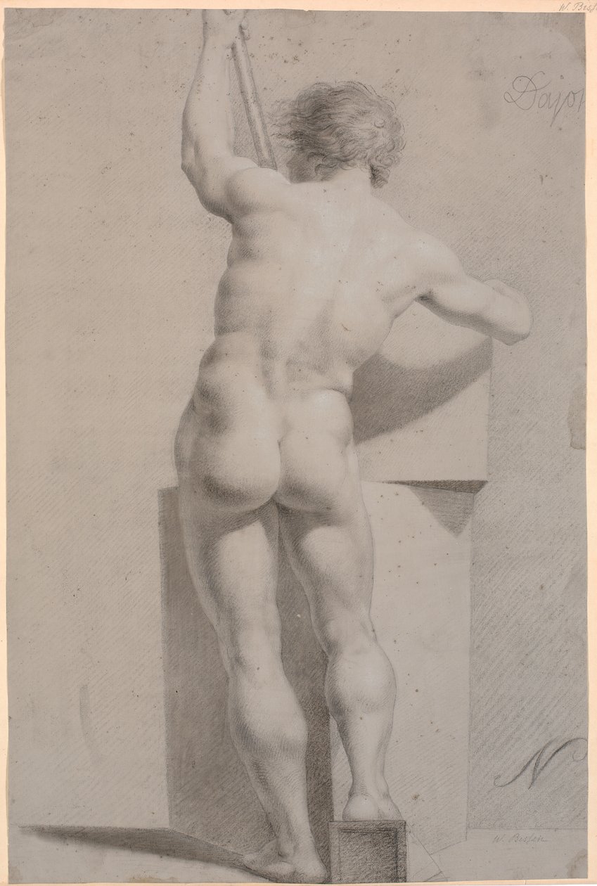 Stehendes Modell. Von hinten gesehen. Stab in der linken Hand von H.W. Bissen