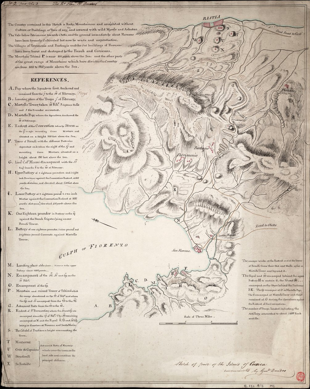 Skizze eines Teils der Insel Korsika von H. Dundas