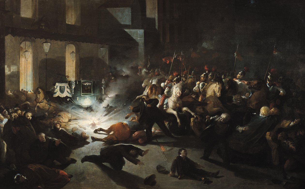 Der versuchte Mordanschlag auf Kaiser Napoleon III. (1808-73) durch Felice Orsini (1819-59) am 14. Januar 1858 von H. Vittori Romano