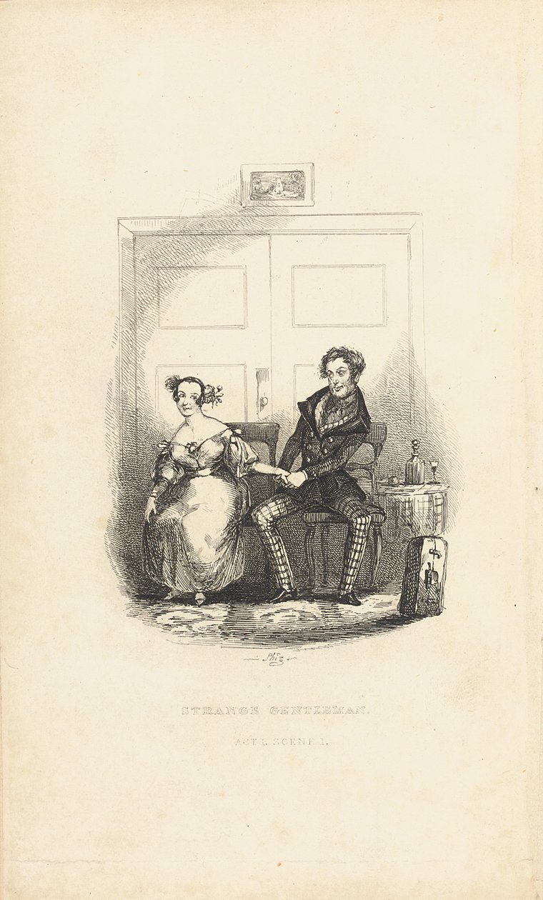 Frontispiz zu The Strange Gentleman: A Comic Burletta, von Charles Dickens von Hablot Knight Browne