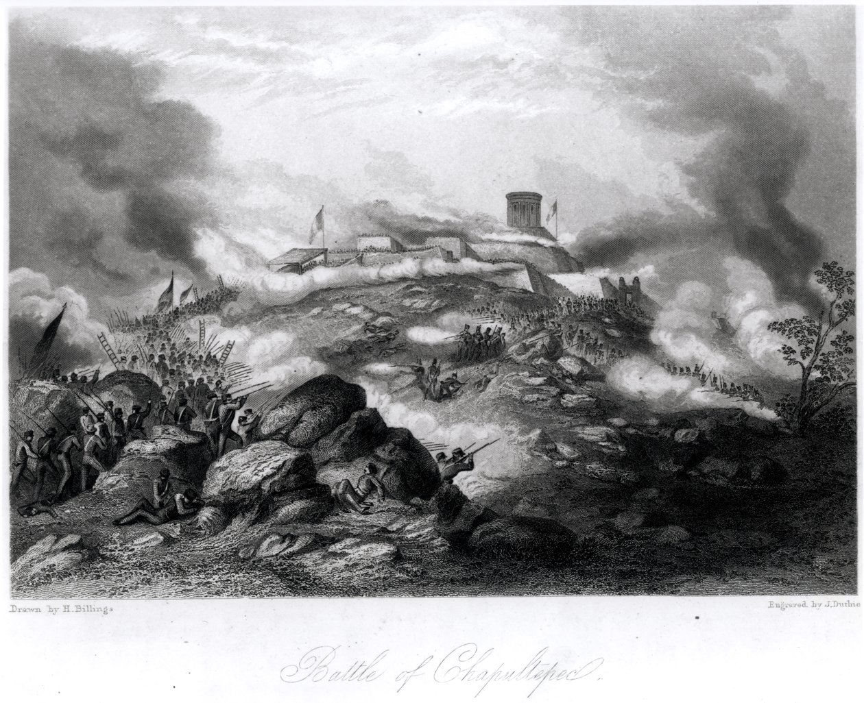 Die Schlacht von Chapultepec, 1847, graviert von J. Duthie von Hammatt Billings