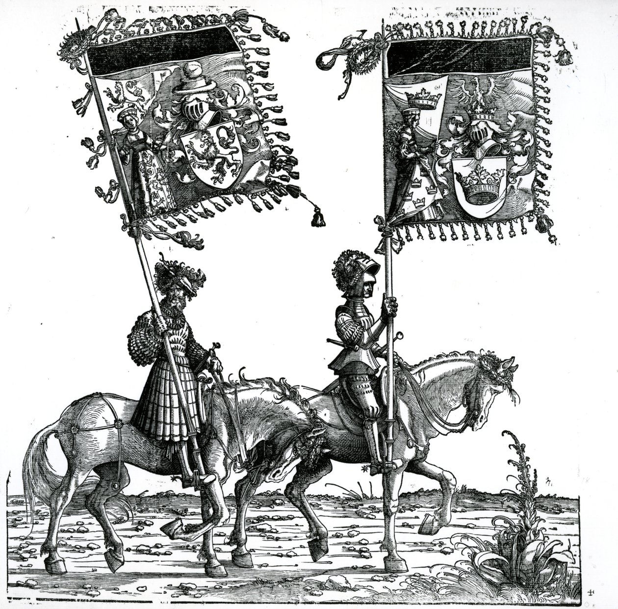 Zwei Ritter, aus dem Triumphzug von Kaiser Maximilian I., ca. 1517 von Hans Burgkmair