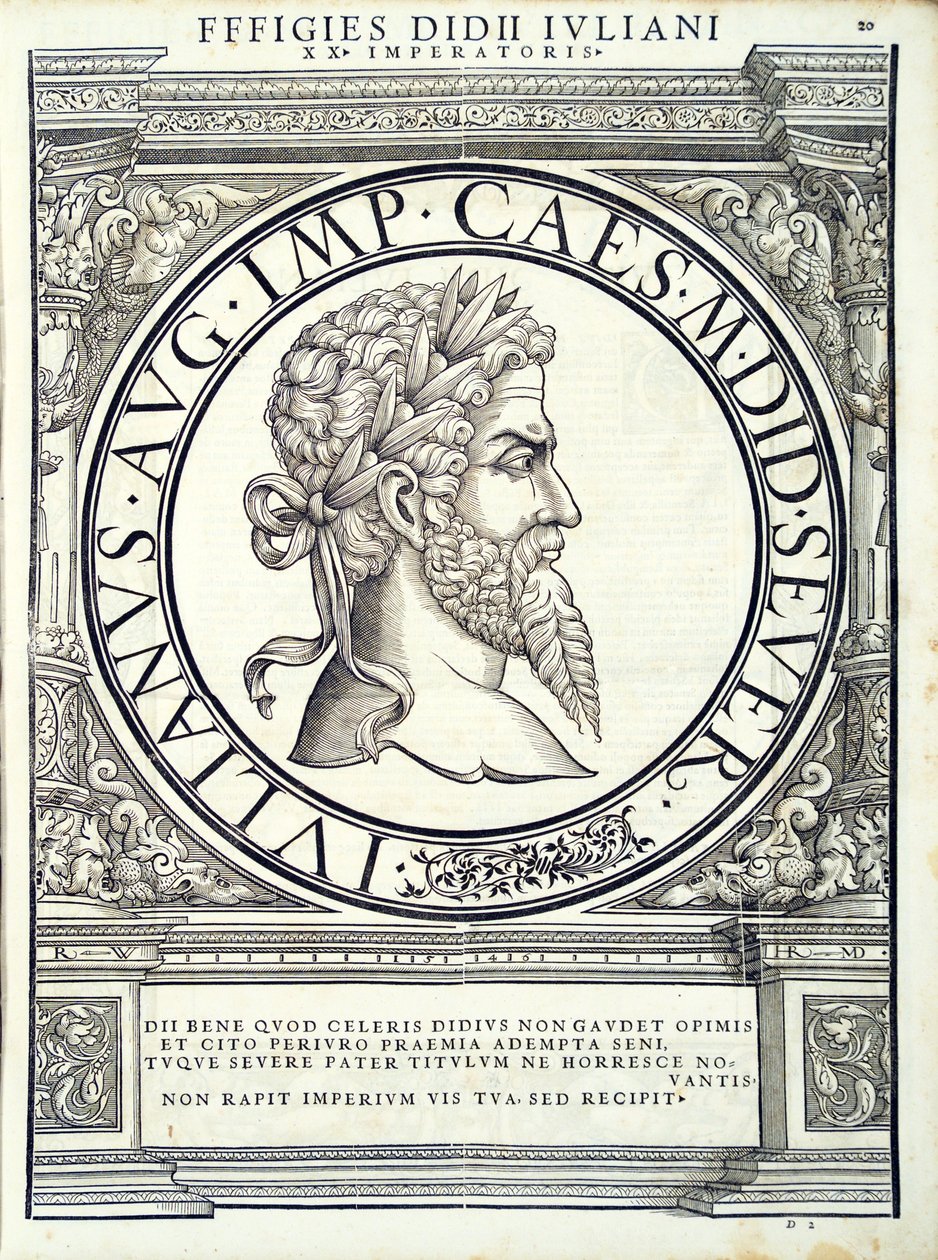 Didius Julianus, Illustration aus Imperatorum romanorum omnium orientalium et occidentalium verissimae imagines ex antiquis numismatis von Hans Rudolf Manuel Deutsch