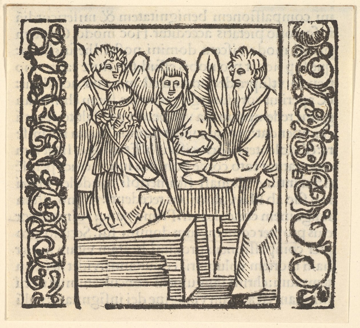 Engel an einem Tisch bedient, Illustration aus Speculum Passionis von Hans Baldung