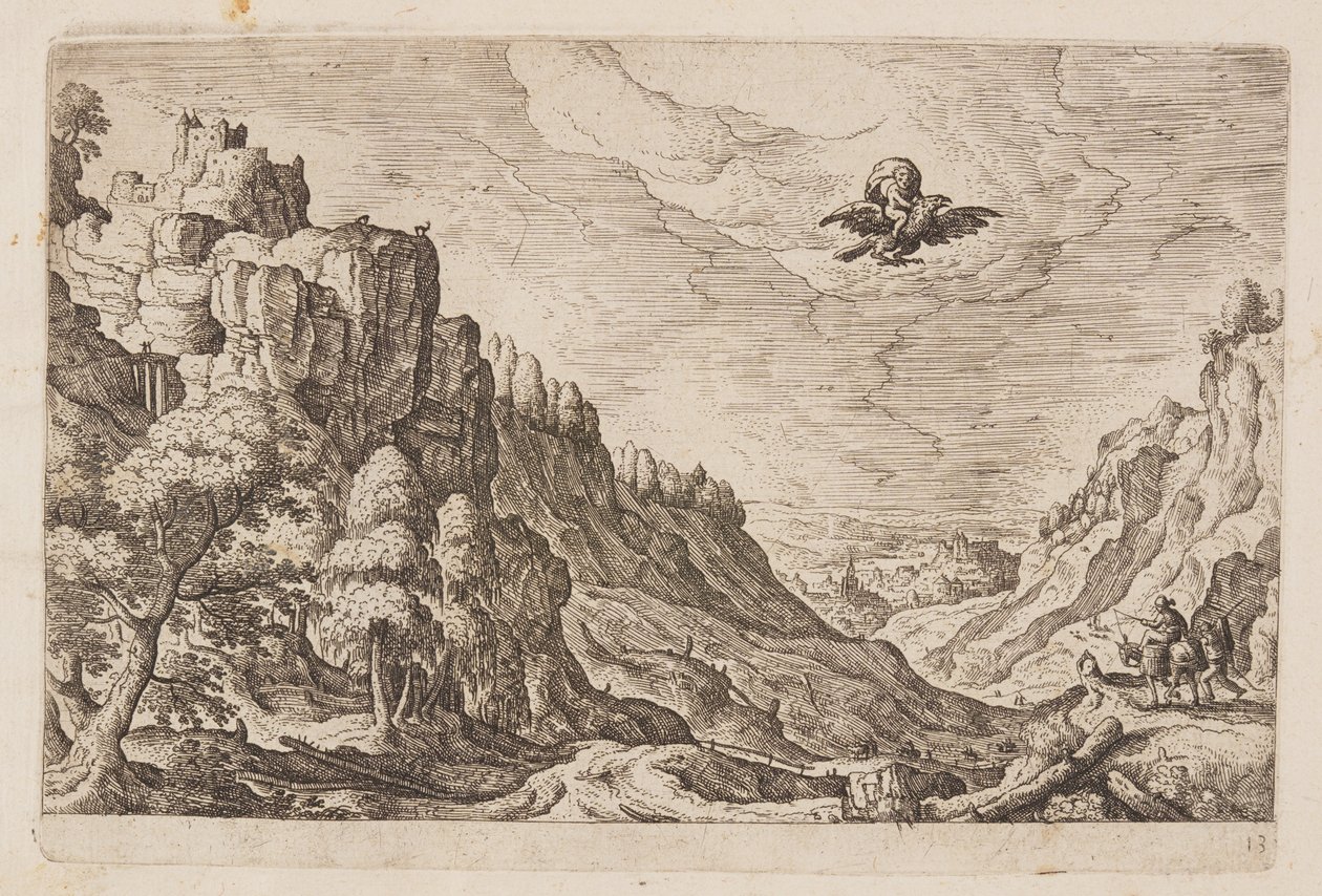 Tafel 13, aus Landschaften mit Szenen aus dem Alten und Neuen Testament und Ovids Metamorphosen von Hans Bol