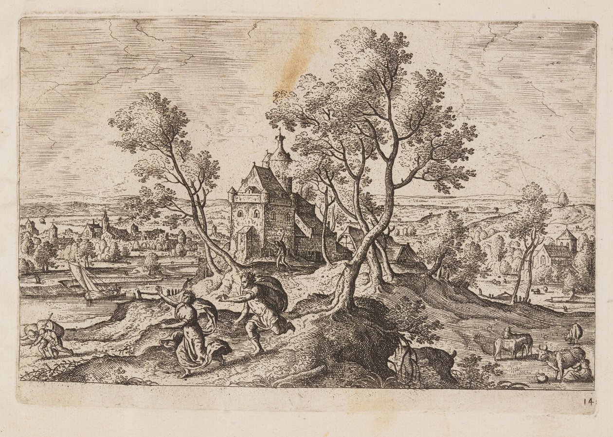 Tafel 14, aus Landschaften mit Szenen aus dem Alten und Neuen Testament und Ovids Metamorphosen von Hans Bol