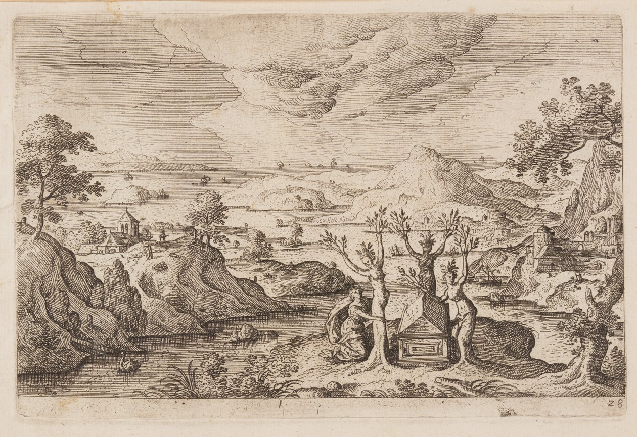 Tafel 28, aus Landschaften mit Szenen aus dem Alten und Neuen Testament und Ovids Metamorphosen von Hans Bol
