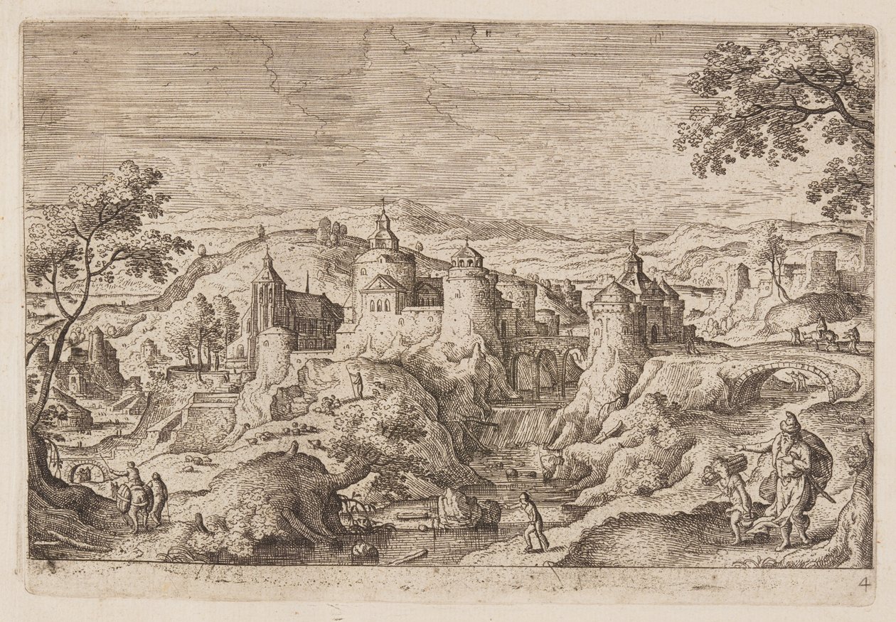 Tafel 4, aus Landschaften mit Szenen aus dem Alten und Neuen Testament und Ovids Metamorphosen von Hans Bol