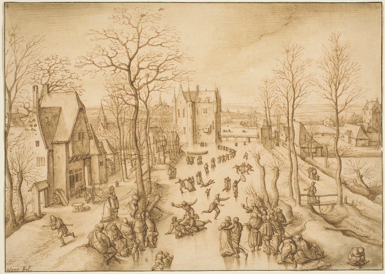 Winterlandschaft mit Schlittschuhläufern von Hans Bol