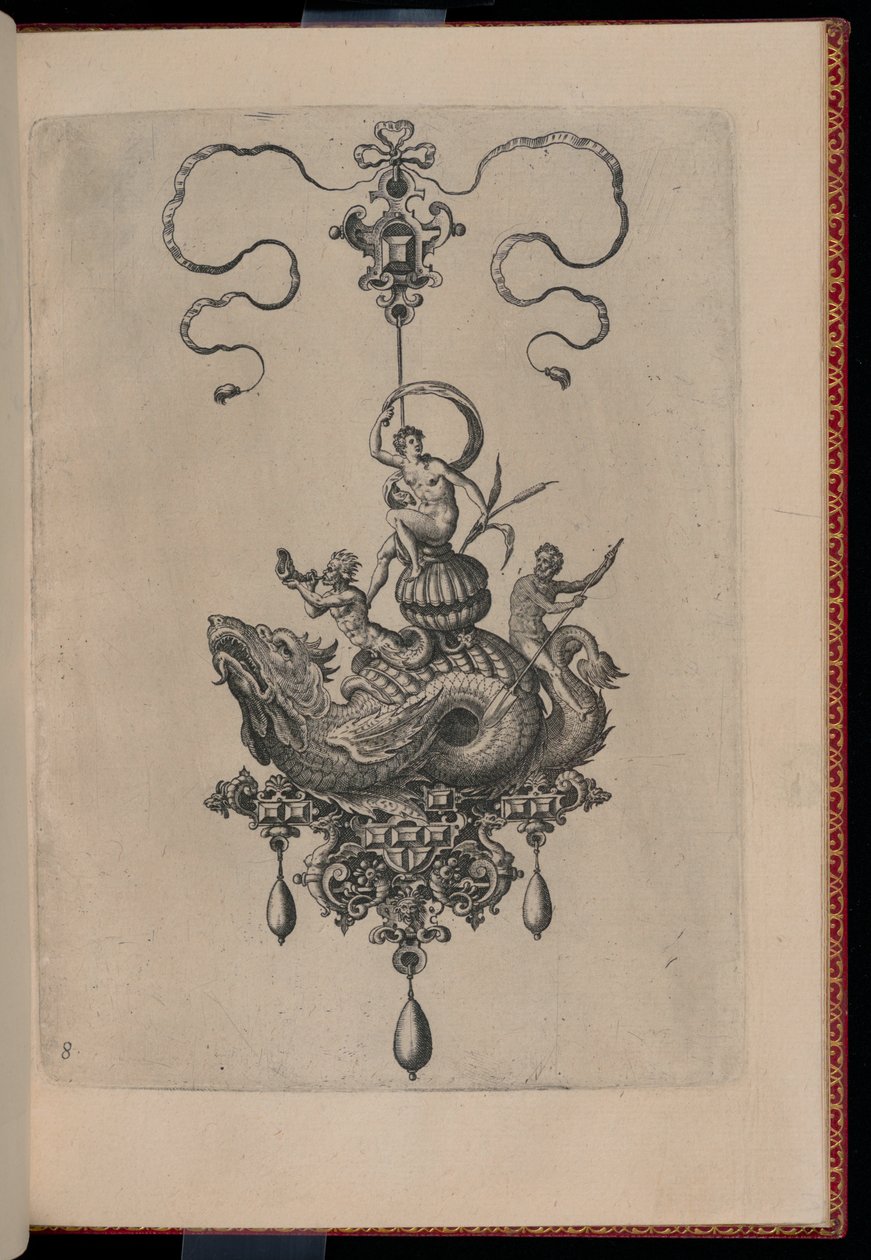 Tafel 8, aus Bullarum Inaurium etc. Archetypi Artificiosi Pars Altera (Anhänger, Ohrringe, etc. Designs der geschicktesten Art, Teil Zwei) von Hans Collaert the Elder