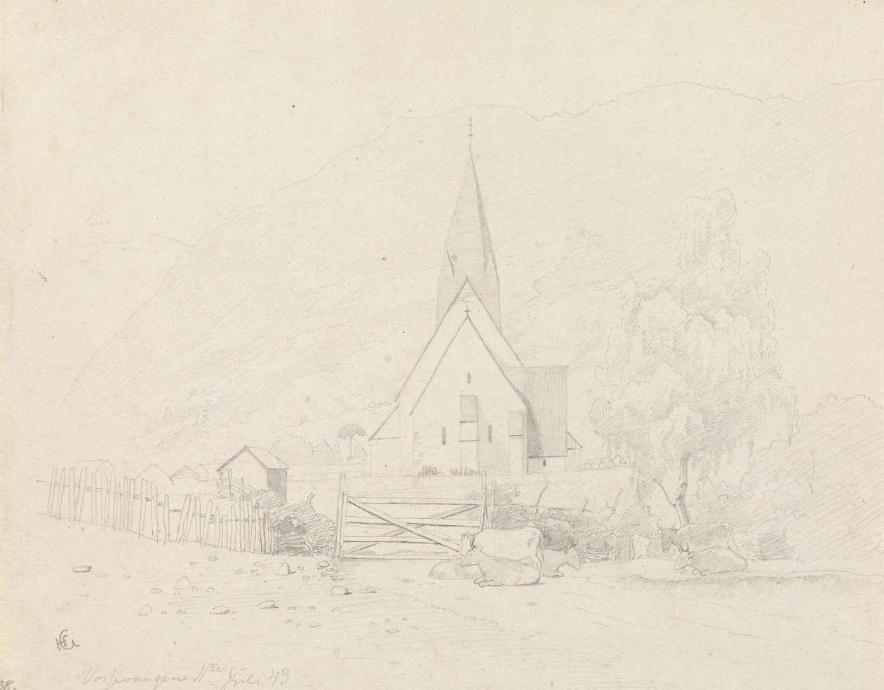 Vossevangen mit Voss Kirche von Hans Gude