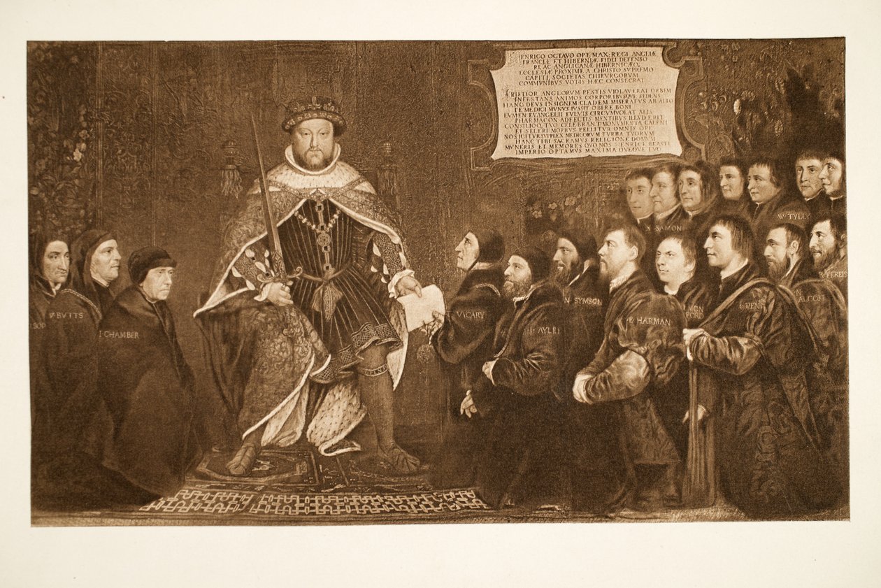 Heinrich VIII. gewährt eine Charta an die Barber-Surgeons von Hans Holbein der Jüngere
