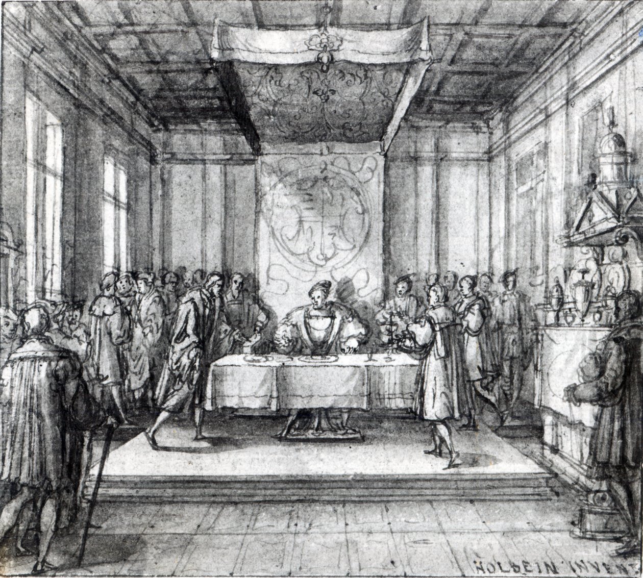 Heinrich VIII. in seinem Privatgemach (Feder, Tinte und Waschung auf Papier) von Hans Holbein der Jüngere