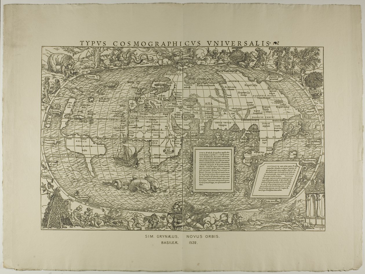 Typus Cosmographicus Universalis, Sim. Grynaeus, Novus Orbis, Basel 1532 von Hans Holbein the Younger
