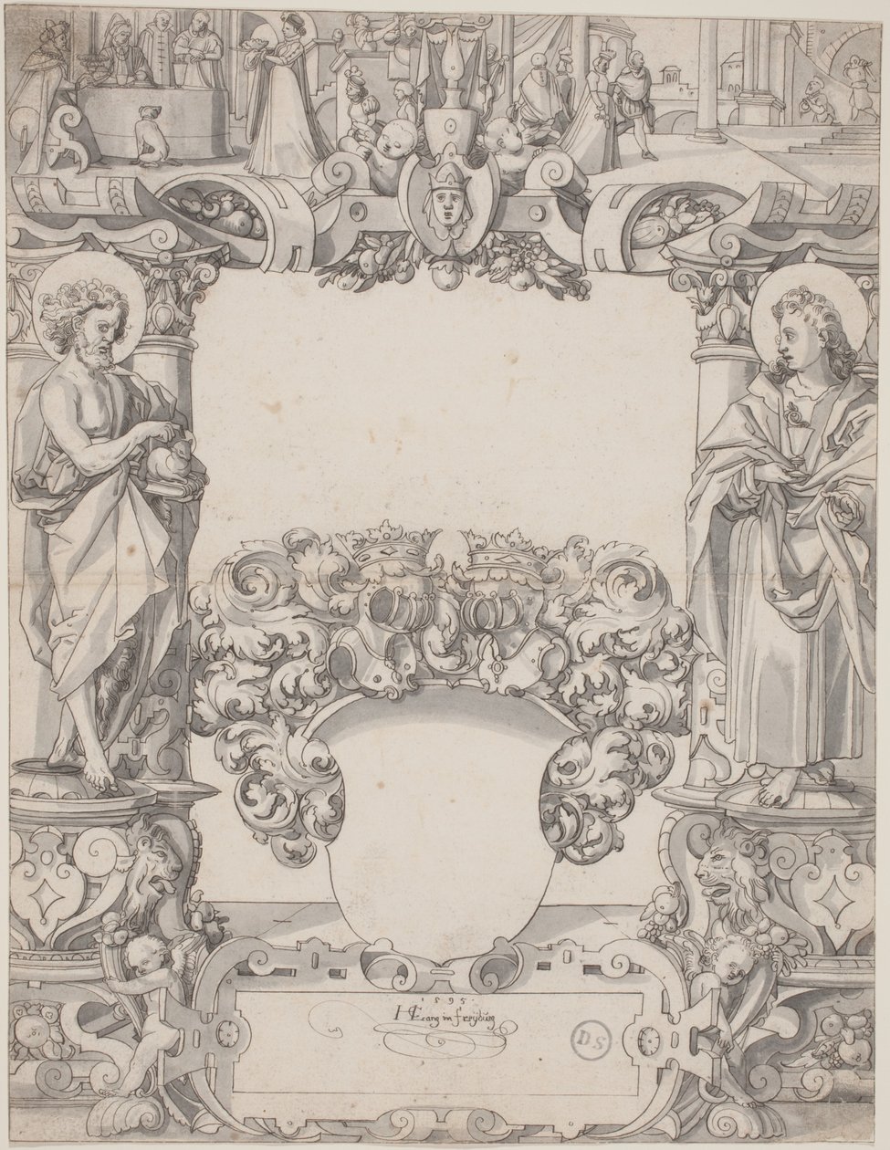Glasdesign mit Johannes dem Täufer und Johannes dem Evangelisten von Hans Kaspar Lang the Elder